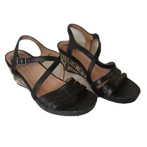 Obeo Biosystem Women's Sandals Wedge Heel Strappy Black Size 8 Buckle.